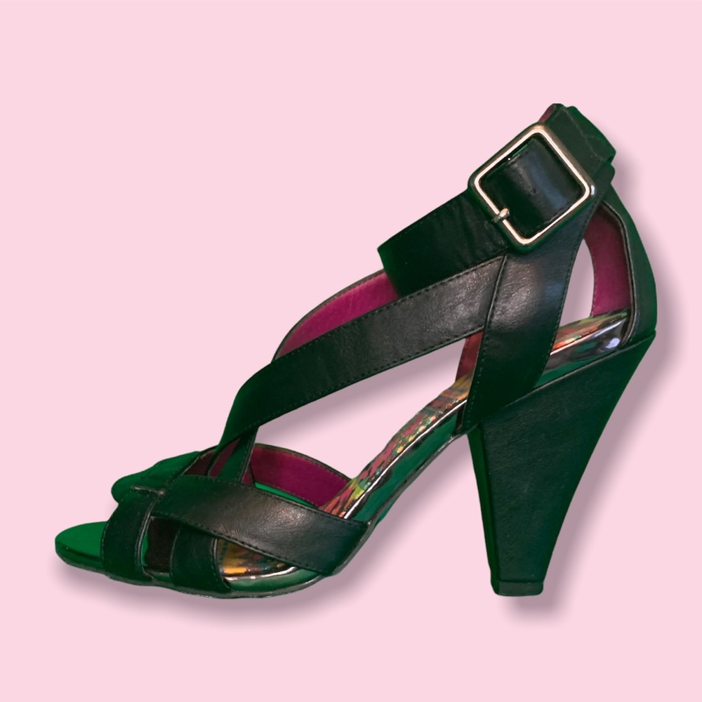 Betseyville Black Strappy Heels Size 7 1/2